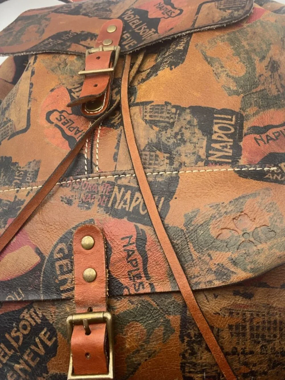 Patricia Nash Atrani Leather Travel Print Bucket Backpack Retro Patina Boho